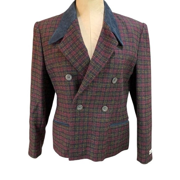 14 Andrea Viccaro Women's Wool Crop Blazer Suede Collar Y2K Vintage - Picture 1 of 12